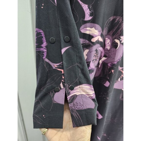 Reitman's black with dark purple floral print dress 3/4 split sleeve xxl - Picture 3 of 8